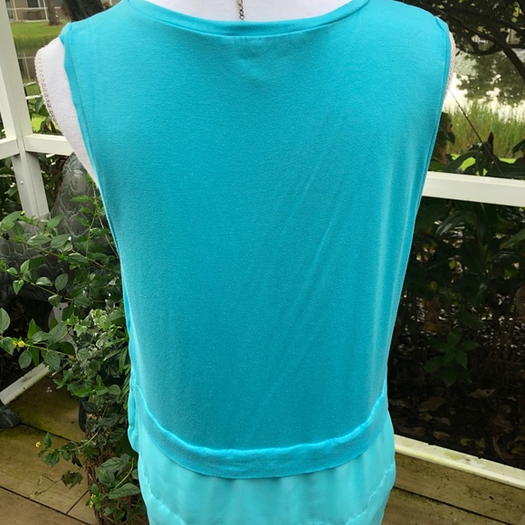 Michael Kors L Turquoise Tank Hi/Lo Sheer Trim - Picture 3 of 7